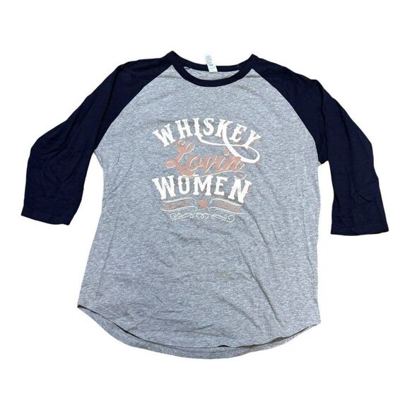 Whiskey Lovin Women Baseball Tee Raglan Gray Black Tshirt Tee Large 3/4 sleeve - Picture 1 of 5